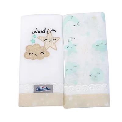 Kit Fralda Minasrey Bordada Alvinha Cloud - 02 Peças