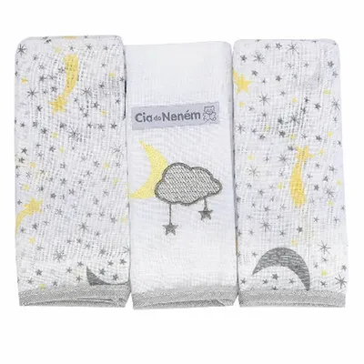 Kit Pano De Boca Bordado Minasrey Cia Do Neném - 03 Unidades Kit Pano De Boca Bordado Minasrey Cia Do Neném - 03 Unidades