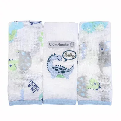 Kit Pano De Boca Bordado Minasrey Cia Do Neném - 03 Unidades Kit Pano De Boca Bordado Minasrey Cia Do Neném - 03 Unidades