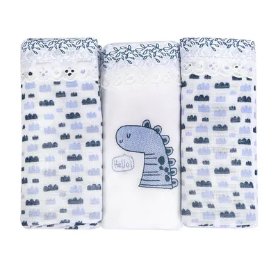 Kit Fralda Minasrey Cia Do Neném Classic Dino - 03 Peças