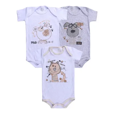 Kit Body Manga Curta Bebê Mub Estampado - 03 Peças Kit Body Manga Curta Bebê Mub Estampado - 03 Peças