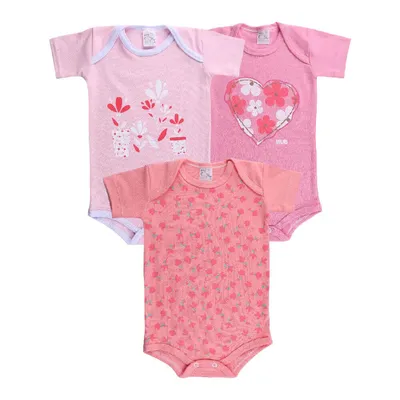 Kit Body Manga Curta Bebê Mub Estampa Flores - 03 Peças Kit Body Manga Curta Bebê Mub Estampa Flores - 03 Peças