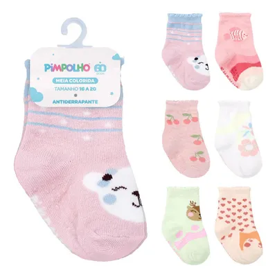 Kit Meia Bebê Pimpolho Estampado - 06 Unidades