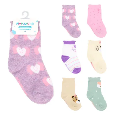 Kit Meia Infantil Pimpolho Estampado - 06 Unidades Kit Meia Infantil Pimpolho Estampado - 06 Unidades