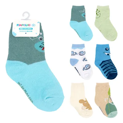 Kit Meia Infantil Pimpolho Estampado - 06 Unidades Kit Meia Infantil Pimpolho Estampado - 06 Unidades
