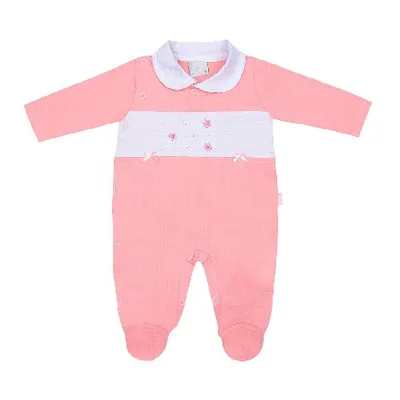 Macacão Longo Bebê Miniclô Bordado Flores