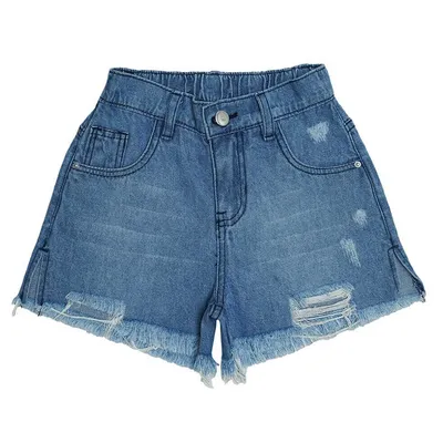 Short Clube Do Doce Jeans Com Lycra Barra Desfiada Short Clube Do Doce Jeans Com Lycra Barra Desfiada