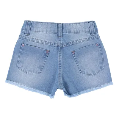 Short Jeans Infantil Color Girl Barra Desfiada E Rasgos Short Jeans Infantil Color Girl Barra Desfiada E Rasgos
