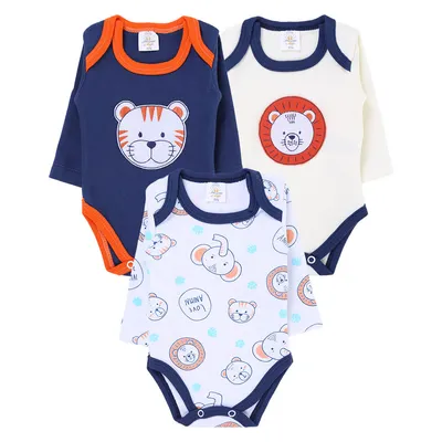 Kit Body Manga Longa Bebê Presente De Anjo Animais - 3 Peças Kit Body Manga Longa Bebê Presente De Anjo Animais - 3 Peças