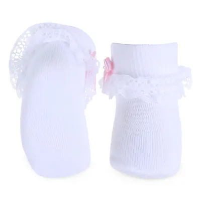 Meia Soquete Infantil Brando Com Renda E Laço