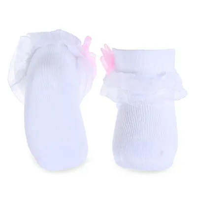 Meia Infantil Brando Com Renda Voal E Laço