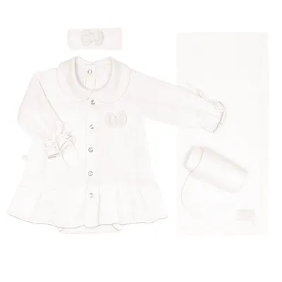 Saída De Maternidade Fofinho Tricô Laço - 5 Peças