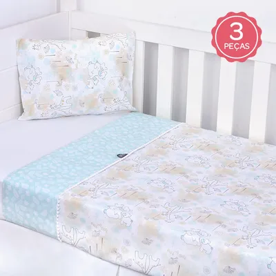 Jogo Lençol Berço Americano Loupiot Temas Safari - 3 Peças Jogo Lençol Berço Americano Loupiot Temas Safari - 3 Peças
