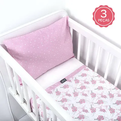 Jogo Lençol Mini Berço Loupiot Temas Flores - 3 Peças