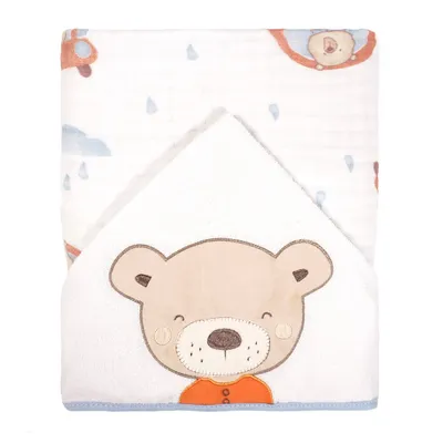 Toalha Com Capuz Baby Joy Soft Mais Bordado Urso Carrinho