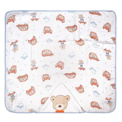 Toalha Com Capuz Baby Joy Soft Mais Bordado Urso Carrinho