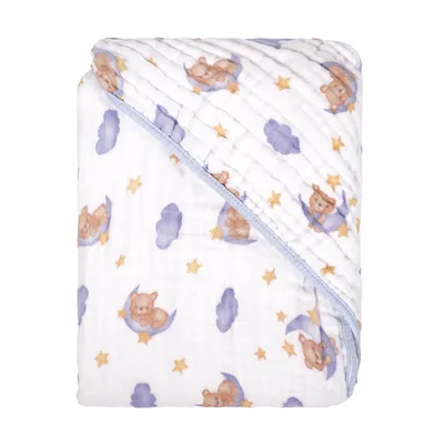 Toalha Com Capuz Baby Joy Soft Mais Estampada Urso Celeste