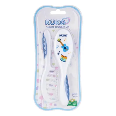 Conjunto Para Cabelo Kuka Soft Pente E Escova Azul Conjunto Para Cabelo Kuka Soft Pente E Escova Azul