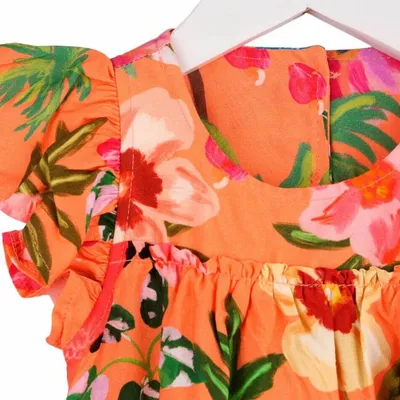 Vestido Infantil Kookabu Estampa Floral Com Pássaros Vestido Infantil Kookabu Estampa Floral Com Pássaros