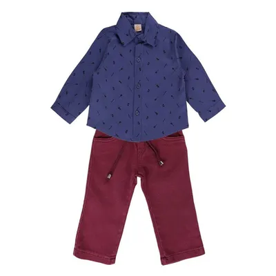 Conjunto Menino Din Don Camisa Estampada + Calça Sarja Cordão