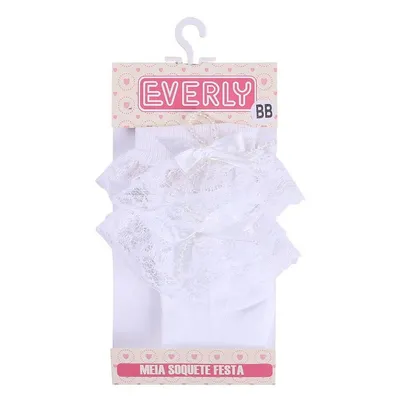 Meia Soquete Everly Bebê Bordada Renda Festa Menina