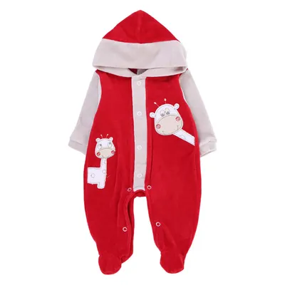 Macacão Longo Baby Gijo Em Plush Bordado Girafa Com Capuz