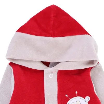 Macacão Longo Baby Gijo Em Plush Bordado Girafa Com Capuz