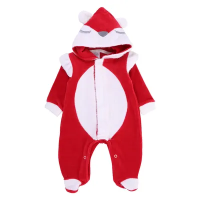 Macacão Longo Baby Gijo Em Plush Capuz Bordado Raposa