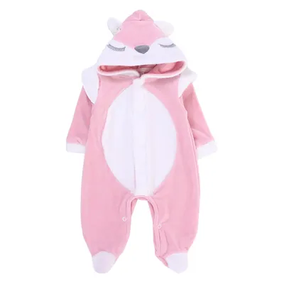 Macacão Longo Baby Gijo Em Plush Capuz Bordado Raposa