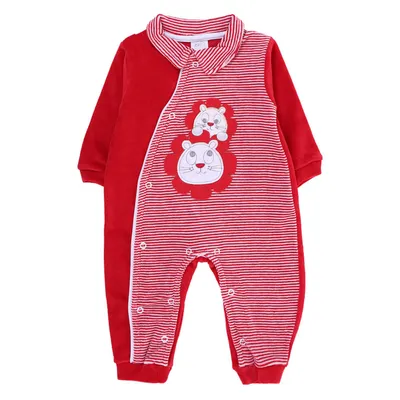 Macacão Longo Baby Gijo Em Plush Listrado Bordado Leão