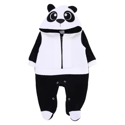 Macacão Longo Baby Gijo Em Plush Bordado Capuz Panda