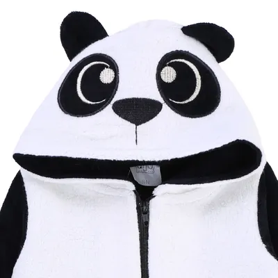 Macacão Longo Baby Gijo Em Plush Bordado Capuz Panda