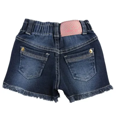 Shorts Jeans Infantil Color Girl Com Puídos E Barra Desfiada Shorts Jeans Infantil Color Girl Com Puídos E Barra Desfiada