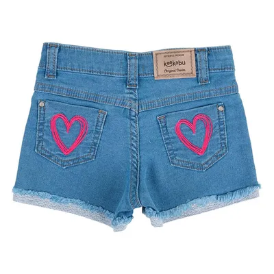 Short Kookabu Em Jeans Moletinho Com Bordado Coração Short Kookabu Em Jeans Moletinho Com Bordado Coração