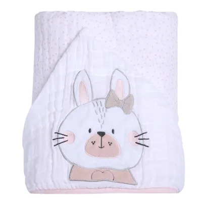 Toalha Soft Capuz De Centro Papi Friends Bordado Coelha