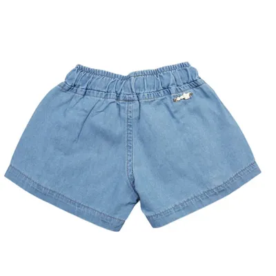Shorts Jeans Infantil Color Mini Cós Elástico E Recorte Babados Shorts Jeans Infantil Color Mini Cós Elástico E Recorte Babados