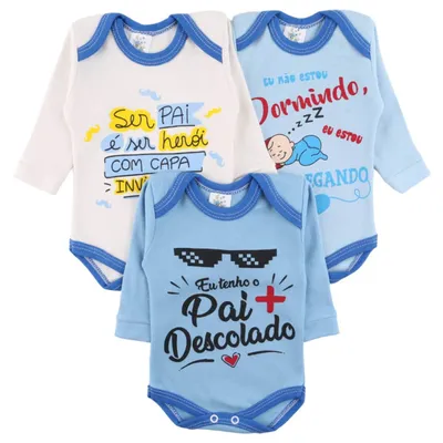 Kit Body Manga Longa Sonekinha Estampado - 03 Peças