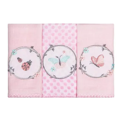 Kit Pano De Boca Papi Bordados Karinho Cores Borboletas - 03 Peças Kit Pano De Boca Papi Bordados Karinho Cores Borboletas - 03 Peças