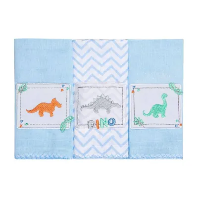 Kit Pano De Boca Papi Bordados Karinho Cores Dino - 03 Peças Kit Pano De Boca Papi Bordados Karinho Cores Dino - 03 Peças