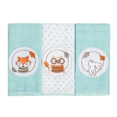 Kit Pano De Boca Papi Bordados Karinho Cores Bosque - 03 Peças Kit Pano De Boca Papi Bordados Karinho Cores Bosque - 03 Peças