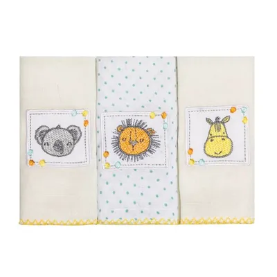 Kit Pano De Boca Papi Bordados Karinho Cores Amiguinhos - 03 Peças Kit Pano De Boca Papi Bordados Karinho Cores Amiguinhos - 03 Peças