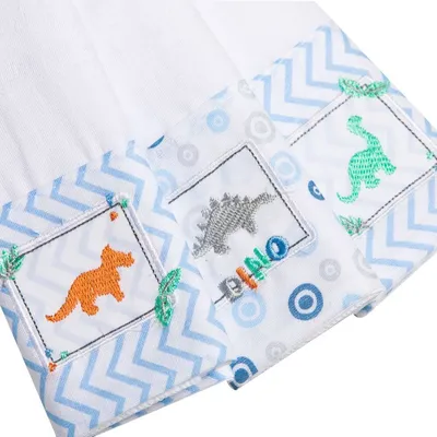 Kit Pano De Boca Papi Bordados Karinho Faixa Dino - 03 Peças Kit Pano De Boca Papi Bordados Karinho Faixa Dino - 03 Peças