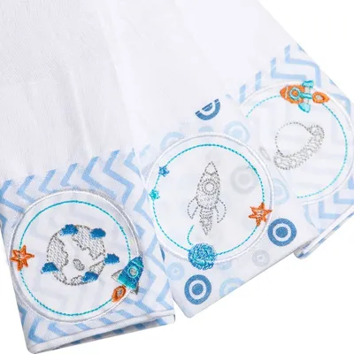 Kit Pano De Boca Papi Bordados Karinho Faixa Planetas - 03 Peças