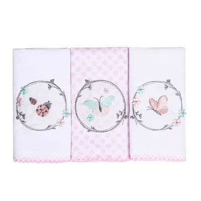 Kit Pano De Boca Papi Bordados Karinho Borboleta - 03 Peças