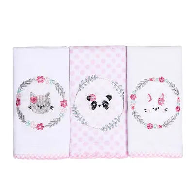 Kit Pano De Boca Papi Bordados Karinho Amigas - 03 Peças