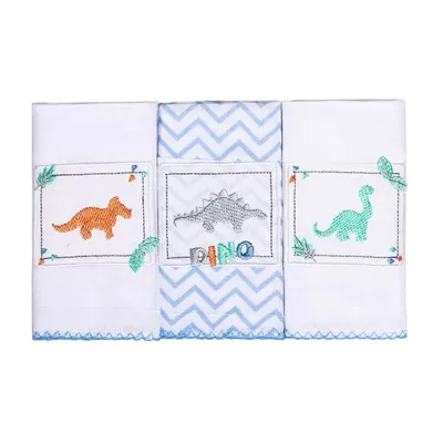 Kit Pano De Boca Papi Bordados Karinho Dino - 03 Peças Kit Pano De Boca Papi Bordados Karinho Dino - 03 Peças