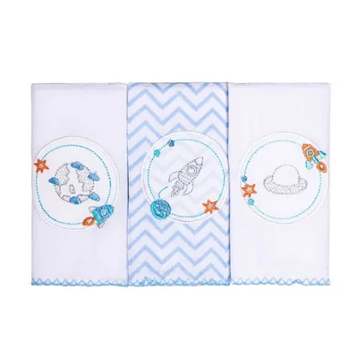 Kit Pano De Boca Papi Bordados Karinho Planetas - 03 Peças Kit Pano De Boca Papi Bordados Karinho Planetas - 03 Peças