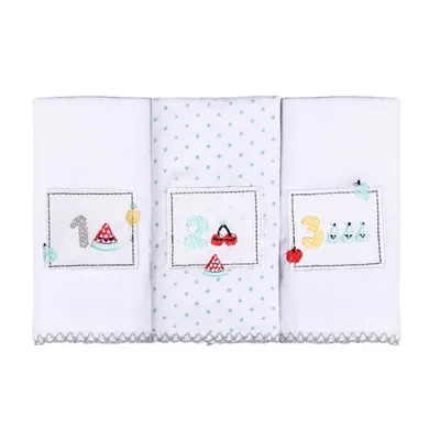 Kit Pano De Boca Papi Bordados Karinho Frutas - 03 Peças Kit Pano De Boca Papi Bordados Karinho Frutas - 03 Peças