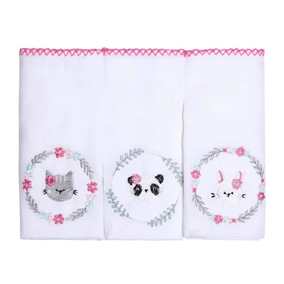 Kit Fralda De Pano Papi Bordados Karinho Amigas - 03 Peças