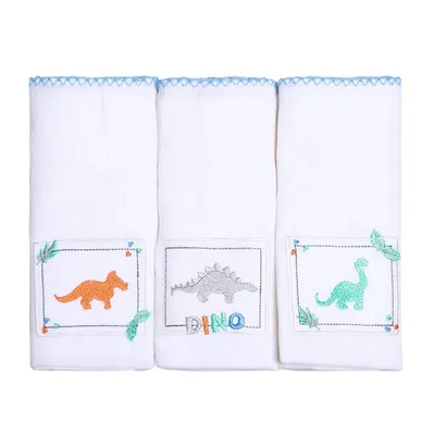 Kit Fralda De Pano Papi Bordados Karinho Dino - 03 Peças